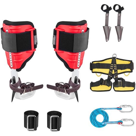 SucceBuy Crampons descalade réglables en hauteur avec sangles et protections, capacité de charge 159 kg, crampons robustes en aluminium, équipement descalade pour lentretien des arbres, la récolte des fruits et la chasse, rouge