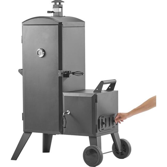 SucceBuy Fumoir en acier inoxydable, BBQ-Smoker offset avec boîte à feu latérale, barbecue avec 6 grilles réglables en hauteur, thermomètre et ouvertures daération pour les grillades en plein air
