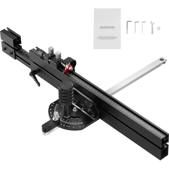 SucceBuy Gabarit donglet de précision, gabarit de scie circulaire de table en aluminium, 3/4 pouces x 3/8 pouces, graduation 19-35 pouces, 15 butées angulaires, poussoir à ressort, disque amovible, pour les projets en bois