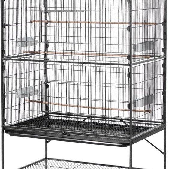 SucceBuy Grande cage à oiseaux en fer forgé, 930x580x1510 mm, avec perchoirs, mangeoires et écuelles en plastique, convient aux mésanges bleues, aux perruches nymphes, aux canaris et aux perruches moines