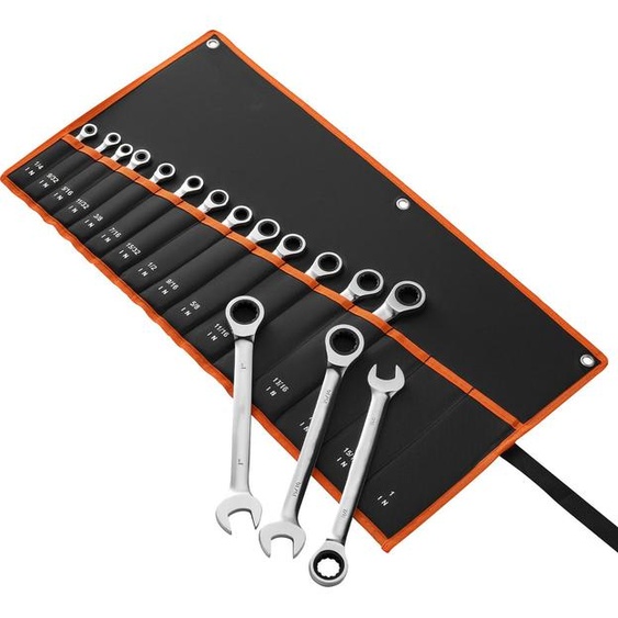 SucceBuy Jeu de 16 clés à cliquet SAE 72 dents en acier Cr-V avec sac de rangement pratique, idéal pour les réparations domestiques et automobiles