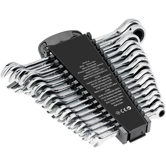 SucceBuy Jeu de 16 clés mixtes, jeu de clés à cliquet avec organizer-rack, acier Cr-V, métrique 8 mm à 24 mm, idéal pour la maison, le garage, latelier, la réparation automobile, lurgence, argenté