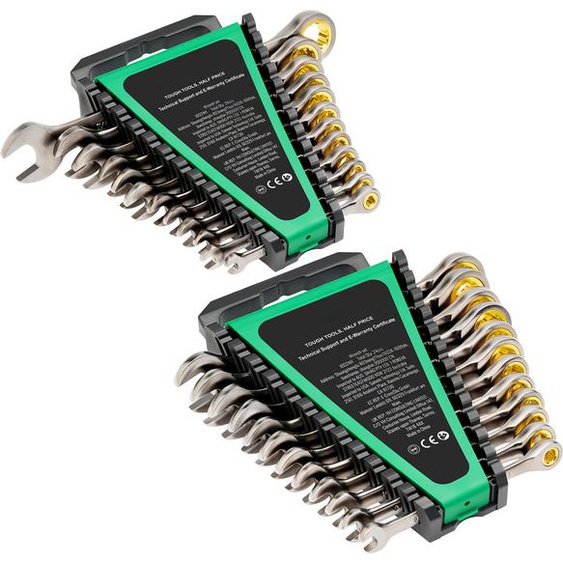 SucceBuy Jeu de 24 clés mixtes, clés à cliquet avec organizer rack, acier Cr-V SAE 1/4 à 7/8, métrique 8 mm à 19 mm, idéal pour les réparations automobiles, le ménage et les urgences