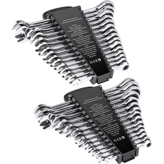 SucceBuy Jeu de 30 clés à cliquet, jeu de clés mixtes en acier Cr-V, SAE 1/4 pouce à 1 pouce, métrique 8 mm à 24 mm, avec rack dorganisation, idéal pour garage, atelier, ménage, urgence