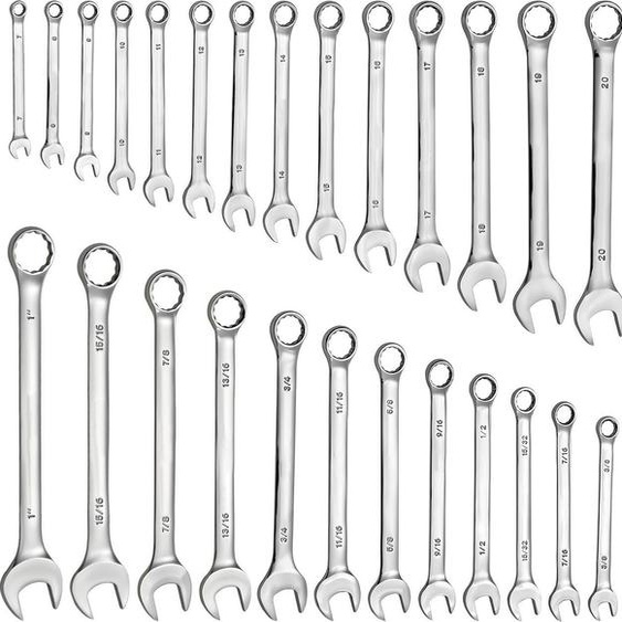 SucceBuy Jeu de 32 clés mixtes (SAE et métriques), jeu de clés à douille à 12 pans avec sacoche enroulable, jeu de clés mixtes à anneau en acier au carbone robuste, idéal pour les réparations générales sur les véhicules