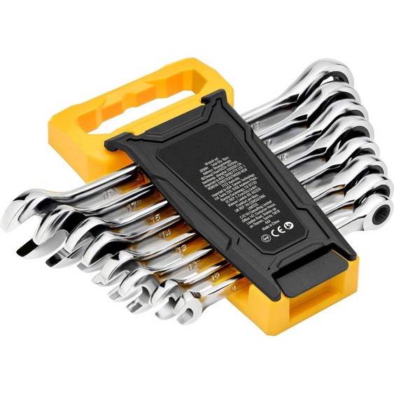 SucceBuy Jeu de 8 clés mixtes, clés à cliquet avec organizer rack, acier Cr-V métrique 8 mm à 19 mm, idéal pour la maison, le garage, latelier, la réparation automobile, lurgence