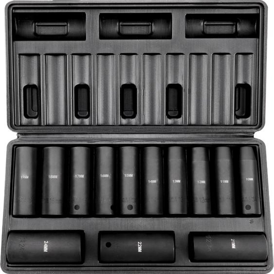 SucceBuy Jeu de clés à chocs 1/2, 13 pièces, douilles métriques profondes 10-24 mm, acier allié CR-V à 6 points pour réparations automobiles avec coffret de rangement