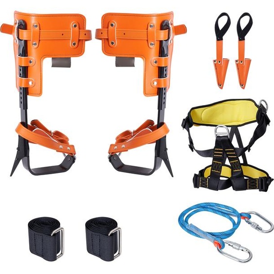 SucceBuy Kit de crampons pour grimper aux arbres, 1 paire de crampons en acier allié, corde de sécurité et sangle, capacité de charge 350 lbs, équipement dentretien des arbres pour les grimpeurs, cueillette de fruits, orange