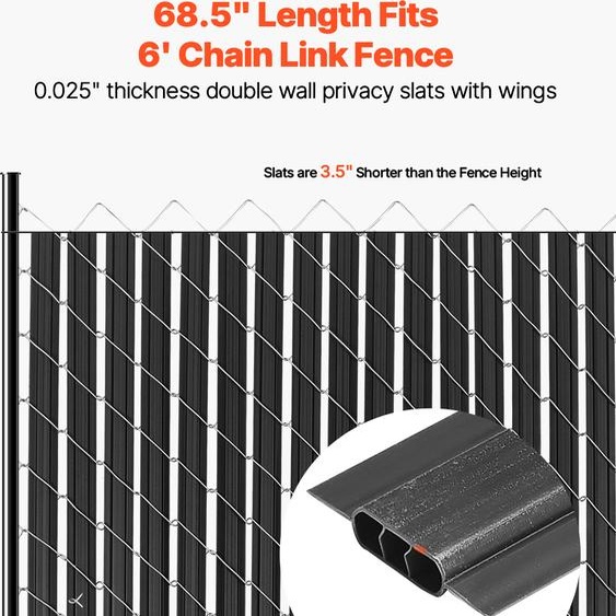 SucceBuy Lames pare-vue à double paroi avec ailettes pour clôture grillagée de 6 de haut, noir