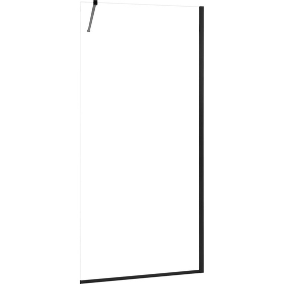SucceBuy Paroi de douche fixe en verre (864 x 1870 mm) avec cadre partiel, verre de sécurité clair de 8 mm dépaisseur, avec joint de sol et ferrures, paroi de douche pour salle de bains, design noir mat