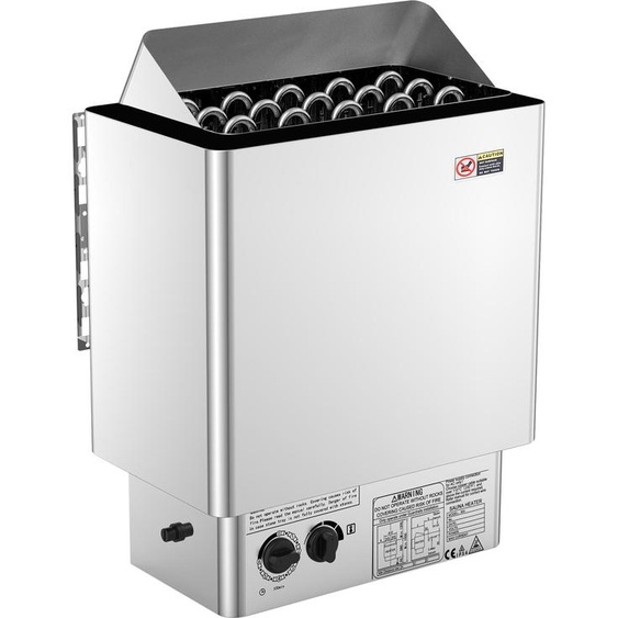 SucceBuy Poêle à sauna électrique, 8 kW, 400 V, chauffage de sauna portable pour lintérieur et lextérieur avec minuterie de 3 heures,intégrée pour 8-12 m³, convient pour les douches de spa dhôtel, acier inoxydable 430