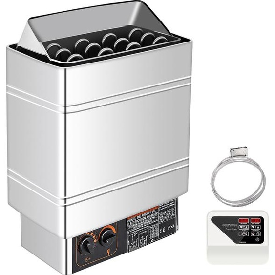 SucceBuy Poêle à sauna électrique de 9KW avecexterne, acier inoxydable, pour une pièce de 9-13m3