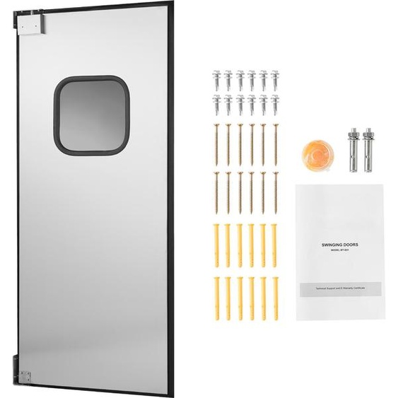 SucceBuy Porte battante 917 x 78 x 2133 mm, panneau unique, convient pour des ouvertures de porte de 91 x 213 cm, porte en acier inoxydable pour applications commerciales avec ferrures & accessoires, parfaite pour une utilisation privée