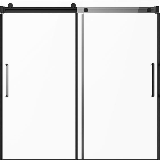 SucceBuy Porte coulissante de baignoire sans cadre, 56-60 pouces L x 60 pouces H, porte de douche en verre, verre trempé, finition chromée, salle de bains