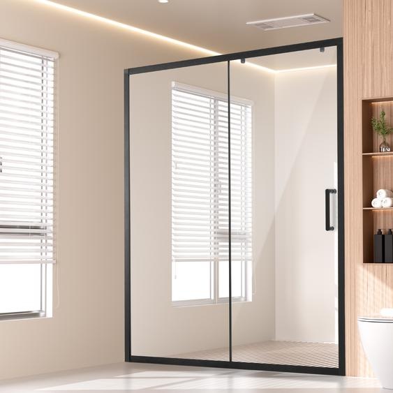SucceBuy Porte de douche sans cadre de - 57,7-59 pouces L x 70 pouces H, verre trempé clair, noir mat pour salle de bain élégante