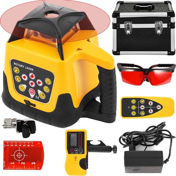 SucceBuy Rotary Laser Level Kit Red Beam Portée 500M Digital Self-Leveling avec télécommande Récepteur Sac de transport