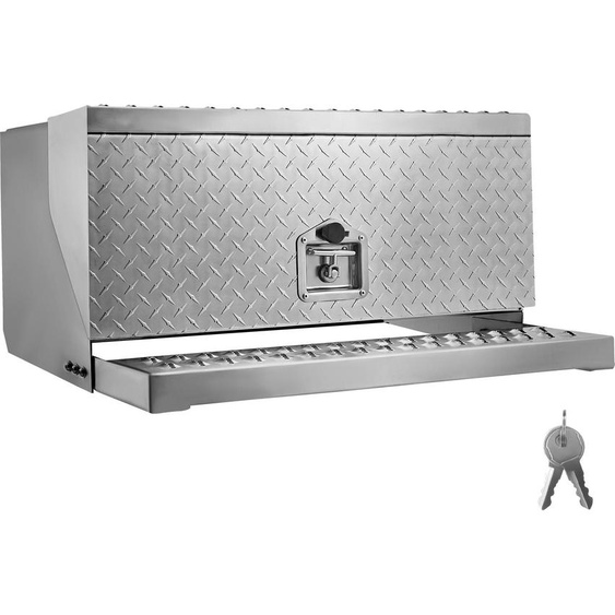 SucceBuy Sellette en aluminium, 760x750x400 mm, boîte à outils et de rangement avec poignée en T, serrure et clés, adaptée aux marches daccès à la cabine du conducteur, aux camions à plateau, aux grues et aux semi-remorques