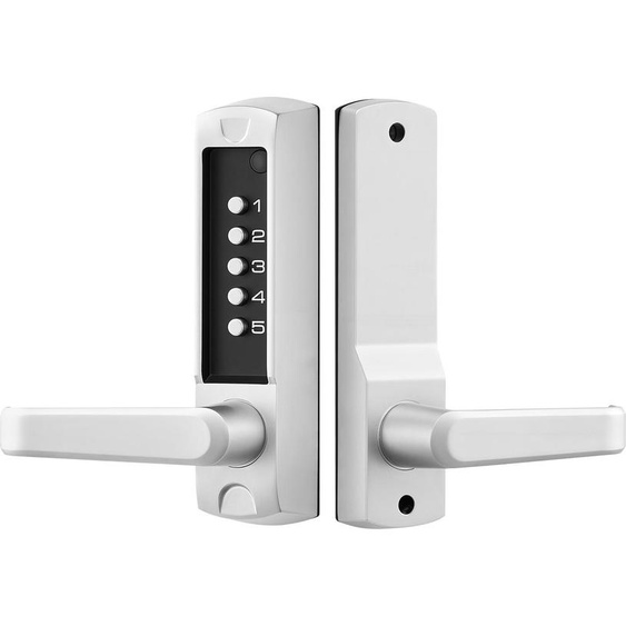 SucceBuy Serrure à code mécanique avec clavier à 5 chiffres, serrure sans clé avec poignée et verrouillage automatique, adaptée aux portes dentrée, portails de jardin, garages et espaces extérieurs, couleur argent