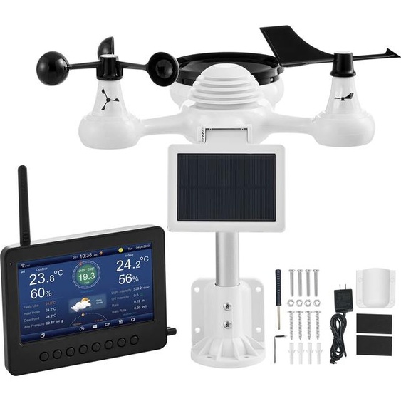 SucceBuy Station météo sans fil 7 en 1 avec Wi-Fi, écran coloré TFT 7 et capteur à énergie solaire pour la surveillance intérieure et extérieure