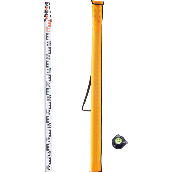 SucceBuy Tige de mesure télescopique de 5M en aluminium, échelle cm/mm des deux côtés, tige de nivellement avec niveau à bulle et sac de transport pour mesurer les maisons, les murs et les sols