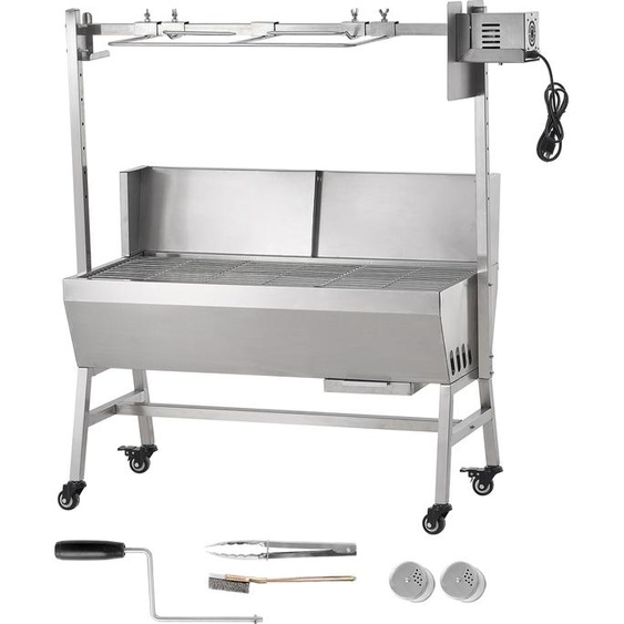 SucceBuy Titre du produit révisé : Broche tournante de 35 avec pare-brise, broche à charbon de bois pour griller des porcs/agneaux/chèvres entiers, capacité de 90 livres, moteur électrique de 42 W, rôtissoire en acier inoxydable, roues verrouillables,