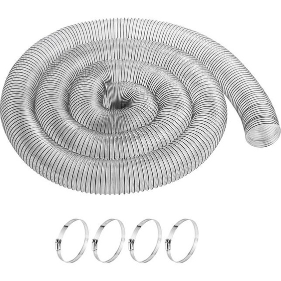 SucceBuy Tuyau collecteur de poussière 4 x 20, tuyau flexible en PVC avec bobine de fil dacier, anti-crevaison, y compris 4 x 304 colliers de serrage en acier inoxydable, pour scie de table, scie à ruban, raboteuse, menuisier