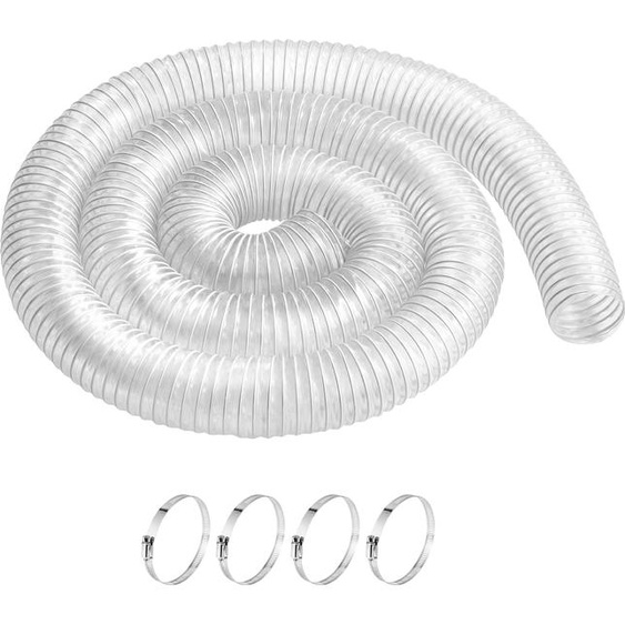 SucceBuy Tuyau daspiration des poussières en PVC 2,5 x 10, tuyau increvable, flexible et transparent avec bobine en acier au carbone, y compris 4 colliers de serrage 304 inoxydables, pour scie à table, scie à ruban