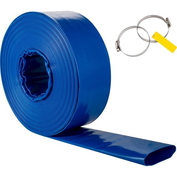 SucceBuy Tuyau de vidange, 2 x 105, tuyau plat en PVC tissé, tuyau de vidange à rétrolavage robuste avec pinces, résistant aux intempéries et peu encombrant, idéal pour les piscines et le transfert deau, bleu