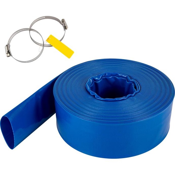 SucceBuy Tuyau de vidange, 3 x 105 tuyau plat en PVC, tuyau de vidange à rétrolavage robuste avec pinces, résistant aux intempéries et peu encombrant, idéal pour les piscines et le transfert deau, bleu