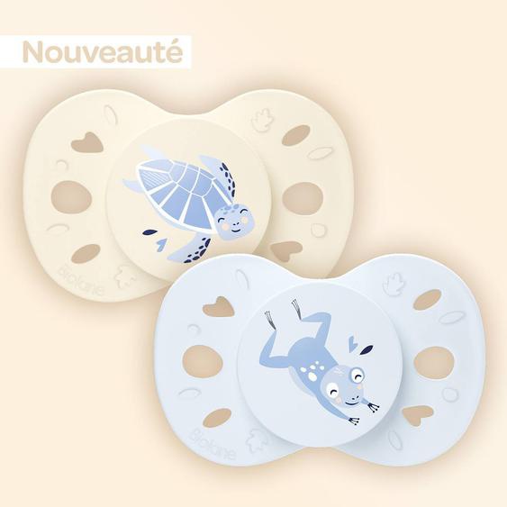 Sucette Anatomique Animaux - 0-6 Mois - Lot De 2 Bleu + Beige