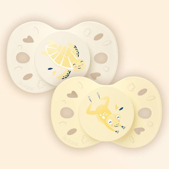 Sucette Anatomique Animaux - 0-6 Mois - Lot De 2 Jaune + Beige