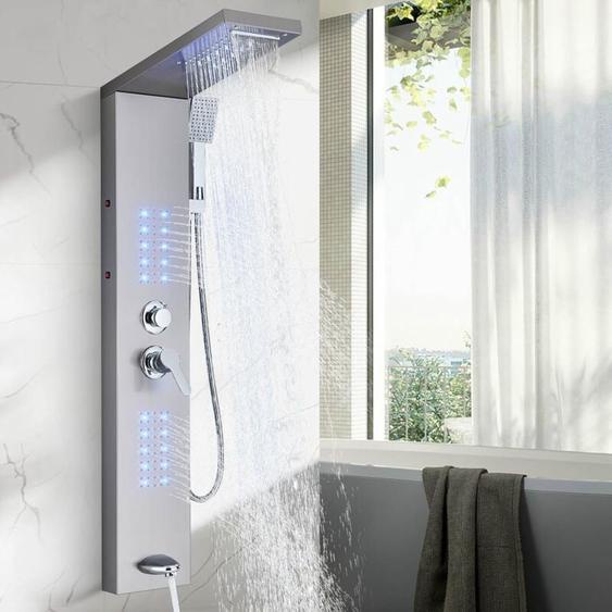 Suguword - Colonne de douche, pommeau de douche cascade à effet de pluie à led, bec de baignoire à jets de massage à grande surface, colonne de tour