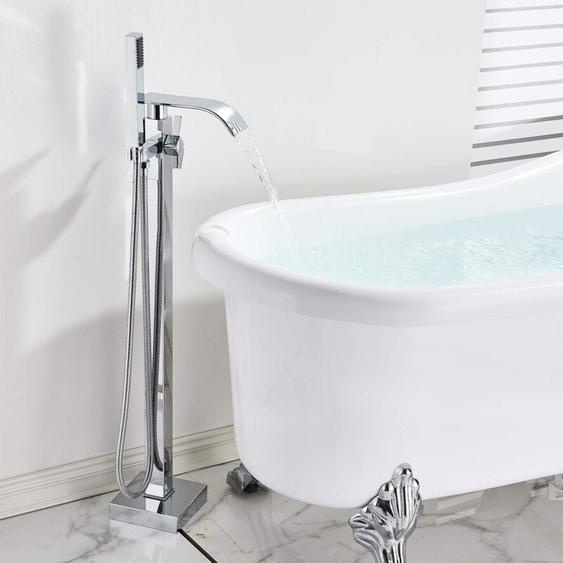 Suguword - Robinet Baignoire Ilot Autoportante Mitigeur Baignoire Robinet Baignoire Îlot Bain Mélangeur sur Pied avec Douchette Chromé