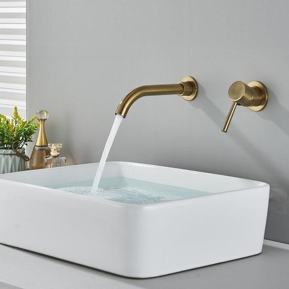 Suguword - Robinet Lavabo Mural, Mitigeur Robinet Salle de Bains en Laiton,Or brossé