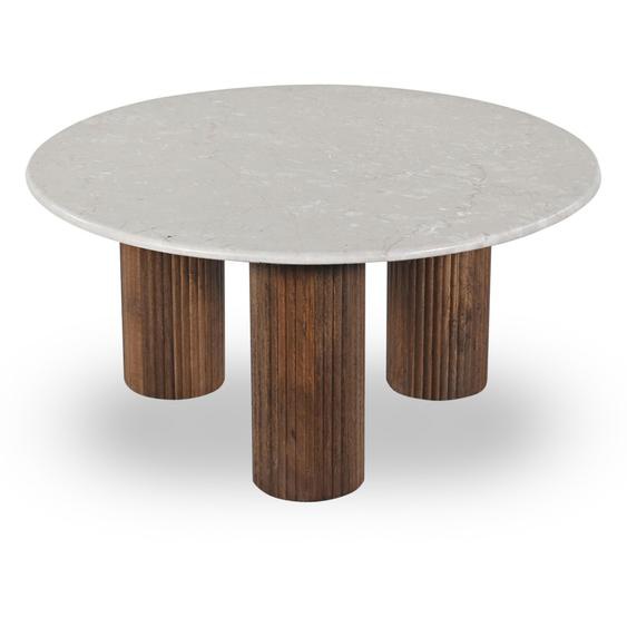 Sula - Table basse en marbre et bois massif ø80cm - Couleur - Blanc ivoire