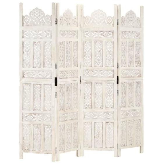“Summer Saleélégant Cloison de séparation 4 panneaux Blanc 160x165 cm Bois manguier 22.93 Kg 65608