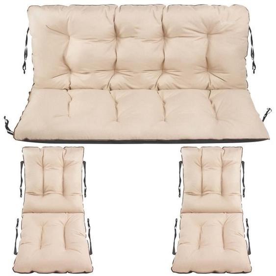 SuperKissen24. Coussin Dossier pour Banc de Jardin Canapé 120x60x50 cm + 2 x 48x96 cm - Extérieur - Imperméable - Lin Beige