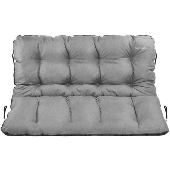 SuperKissen24. Coussin Dossier pour Banc de Jardin Canapé 180x60x50 cm - Bain de Soleil - Extérieur - Imperméable - Lin Gris