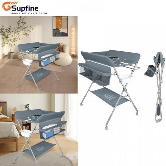 SUPFINE Commode Table à Langer Pliante, Adaptée à La Naissance Jusquà 12 Mois, Tissu Oxford, Métal, Imperméable à Leau