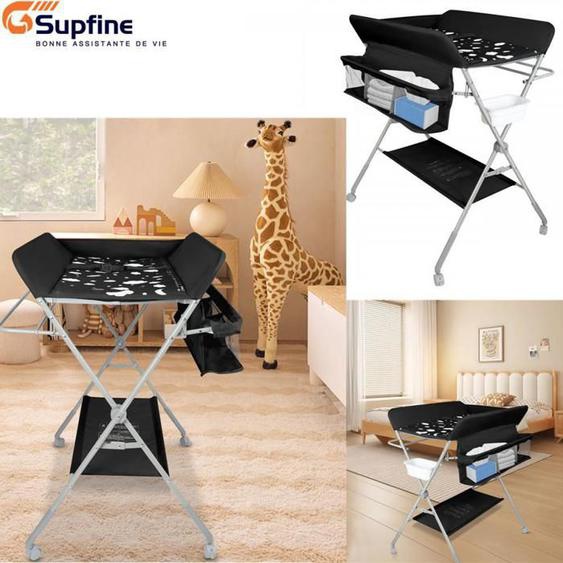 SUPFINE Table à Langer Pliante, avec 4 Roues Universelles Verrouillables et Silencieuses, Commode à Langer pour Bébés 0 à 1 an