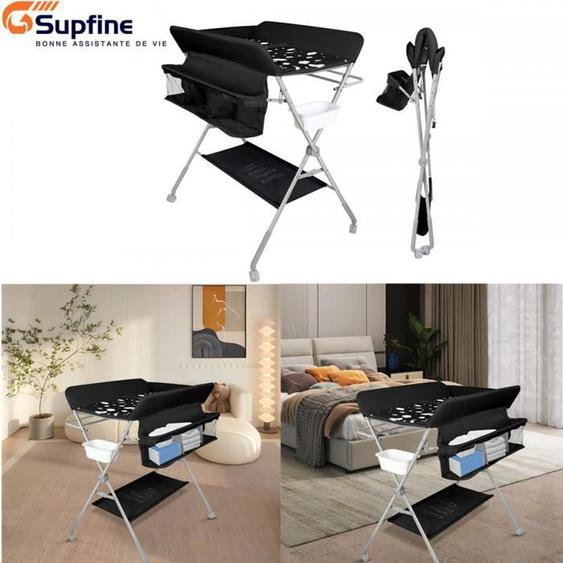 SUPFINE Table à Langer - Pliante Commode à Langer - Plan à Langer - Nouveau-Né à 1 An - Métal - Toile Oxford Noir