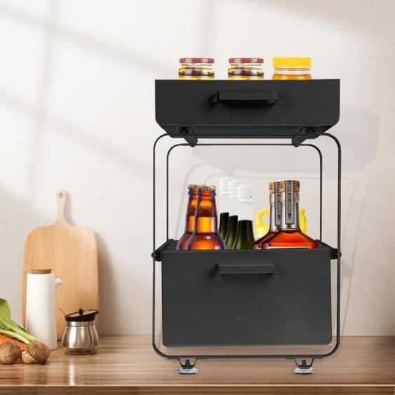 Support à épices de cuisine à 2 niveaux - HOMEWELL - YIPEEMA - Noir - Acier au carbone - 40*25,5*39,5 cm