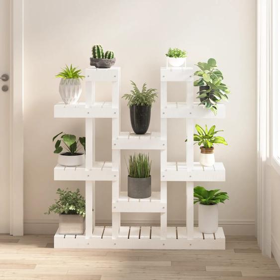 Support à plantes Blanc 104,5x25x109,5 cm Bois massif de pin