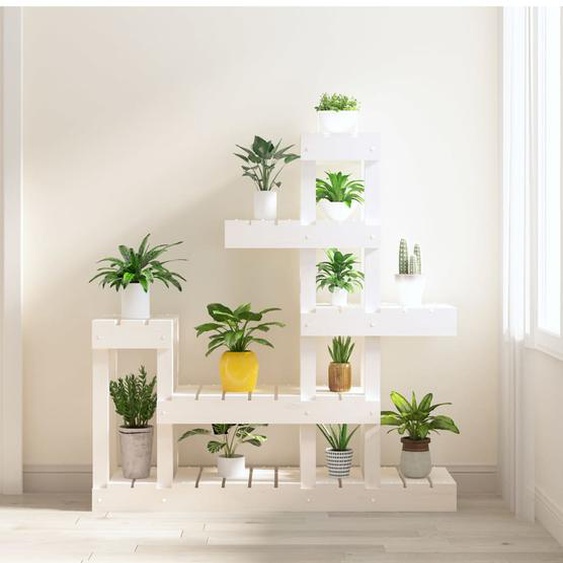 Support à plantes Blanc 92x25x97 cm Bois massif de pin