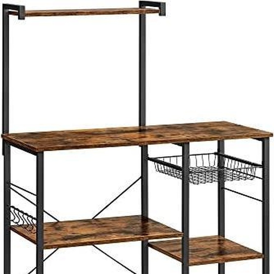 Support de boulangerie rustique avec étagères, crochets et panier métallique