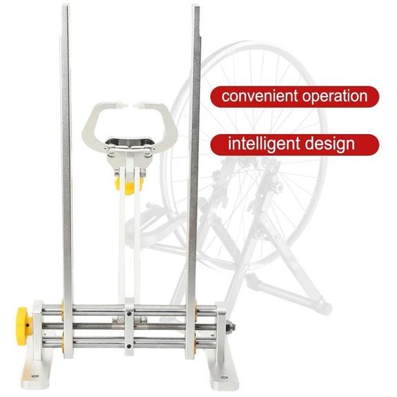 Support de centrage pour roues de vélo - Support de rectification de roues - Alliage daluminium - Pour roues de 25 à 74 cm - Largeur réglable de 46 à 195 mm - Or/Argent