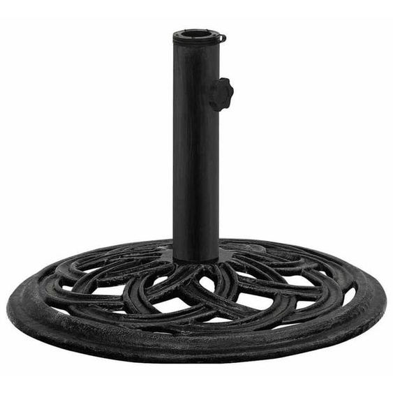 Support de parasol en fonte, noir, dimensions 44x44x31 cm, poids 9 kg, compatible avec des poteaux de parasol de 3,6 à 4,8 cm de diamètre