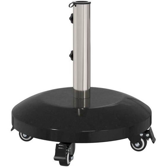 Support de parasol en granit, sur roulettes, pour mât de 40 à 50 mm, poids : 29 kg, couleur : noir