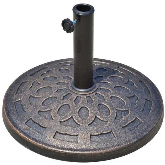 Support de parasol rond - Base pour parasol - Résine, 14 kg - Pour mâts de 38/48 mm - Stable et résistant aux intempéries - 48,5 x 34 cm - Marron café