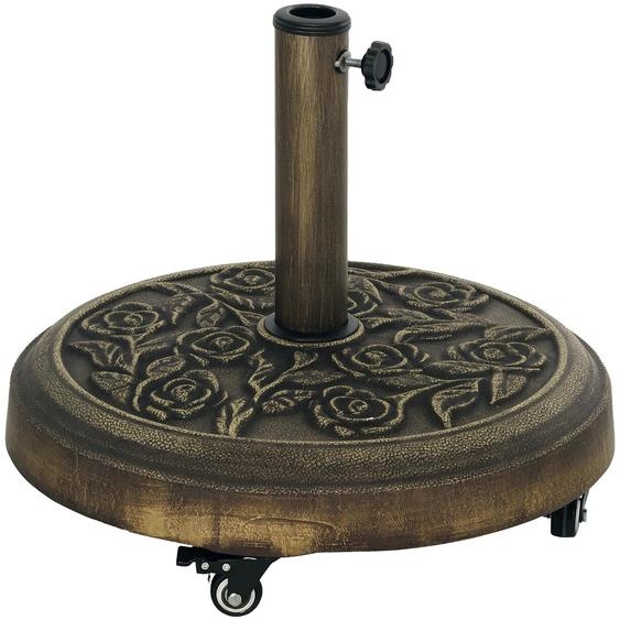 Support de parasol rond - Porte-parapluie sur roulettes - Rempli de ciment (21 kg) - Pour jardin et terrasse - Vert
